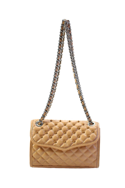 Rebecca Minkoff Womens Leather Textured Spiky Clasp Button Crossbody Bag Nude OS