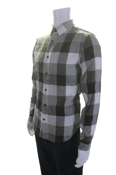 Vince Mens Cotton Long Sleeve Checkered Button Down Shirt Green Size XS