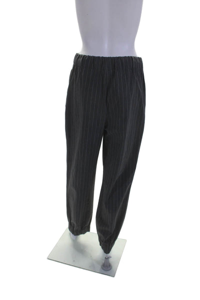 Ganni Womens Striped Elastic Waisted Scrunched Ankle Pants Gray Size 36