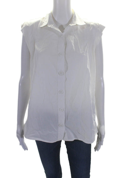 Oysho Womens Sleeveless Shoulder Padded Collared Button Up Shirt White Size S