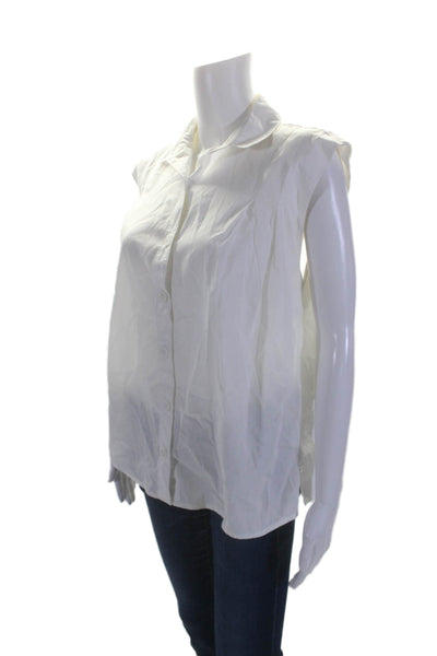 Oysho Womens Sleeveless Shoulder Padded Collared Button Up Shirt White Size S