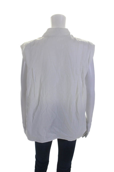 Oysho Womens Sleeveless Shoulder Padded Collared Button Up Shirt White Size S