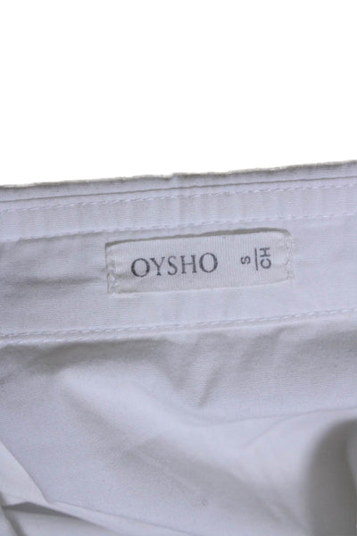 Oysho Womens Sleeveless Shoulder Padded Collared Button Up Shirt White Size S