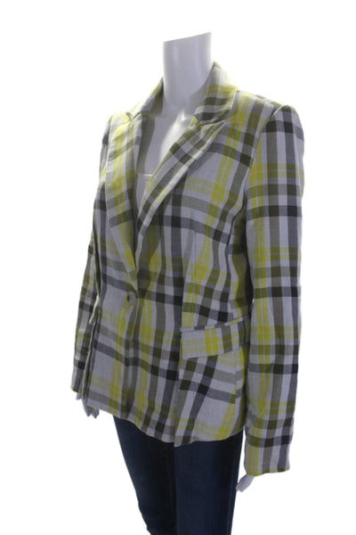 Current Air Womens Cotton Collared Button Stripped Blazer Jacket Yellow Size M