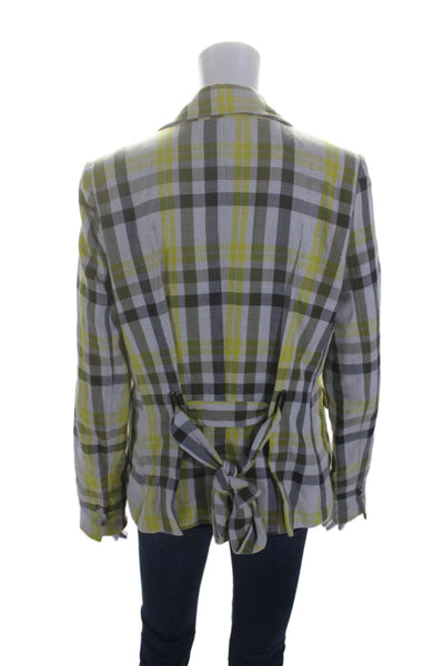 Current Air Womens Cotton Collared Button Stripped Blazer Jacket Yellow Size M