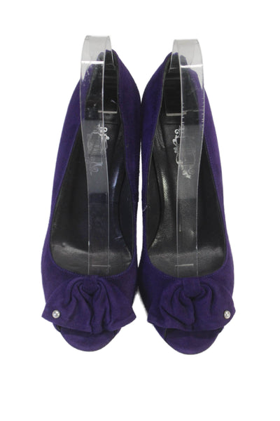 Lulu Guinness Womens Suede Pearled Bow Tied Stiletto Pumps Purple SIze EUR 38