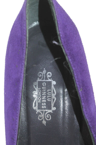 Lulu Guinness Womens Suede Pearled Bow Tied Stiletto Pumps Purple SIze EUR 38