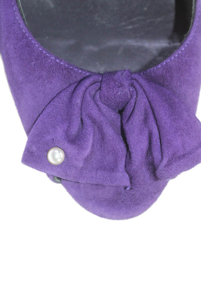 Lulu Guinness Womens Suede Pearled Bow Tied Stiletto Pumps Purple SIze EUR 38