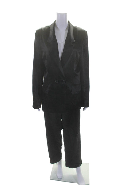 Kimberly Taylor Womens Double Breasted Satin Pants Suit Black Size Medium Large