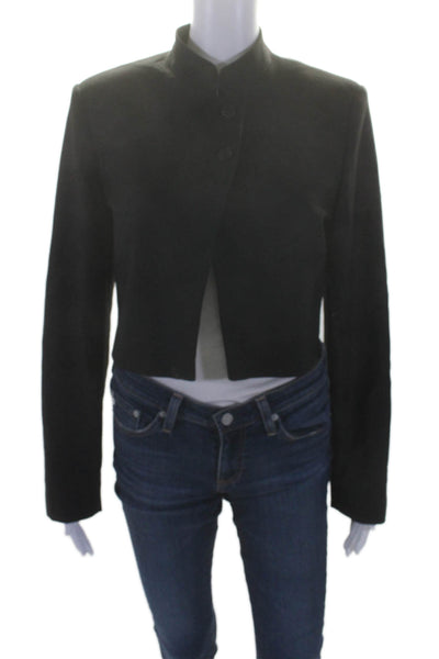 Zara Womens Two Button Notched Lapel Cropped Blazer Jacket Black Size Medium