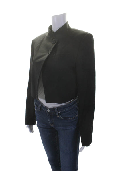 Zara Womens Two Button Notched Lapel Cropped Blazer Jacket Black Size Medium