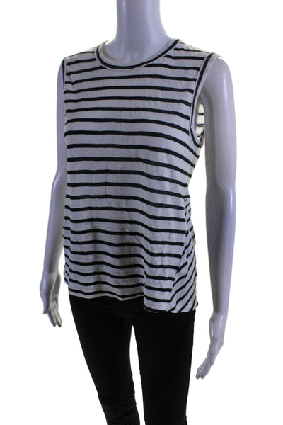 A.L.C. Womens Linen Striped Back Draped Slit Sleeveless Tank Top White Size S