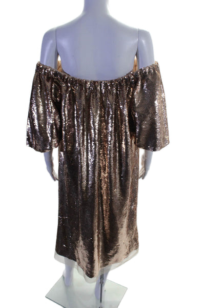 Ulla Johnson Womens Short Sleeve Off Shoulder Sequin Shift Dress Brown Size 0