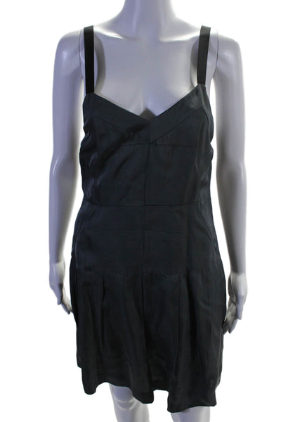 Theory Womens Silk V Neck Scarlette Pendant Sleeveless A Line Dress Gray Size 4