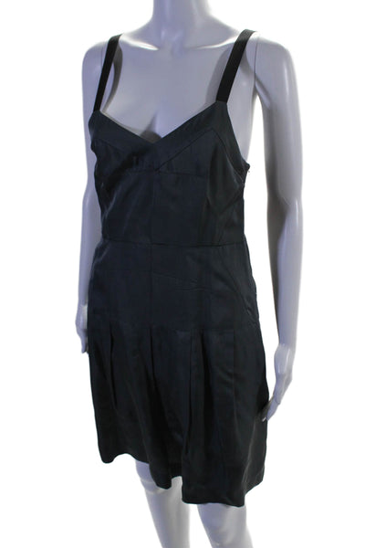 Theory Womens Silk V Neck Scarlette Pendant Sleeveless A Line Dress Gray Size 4