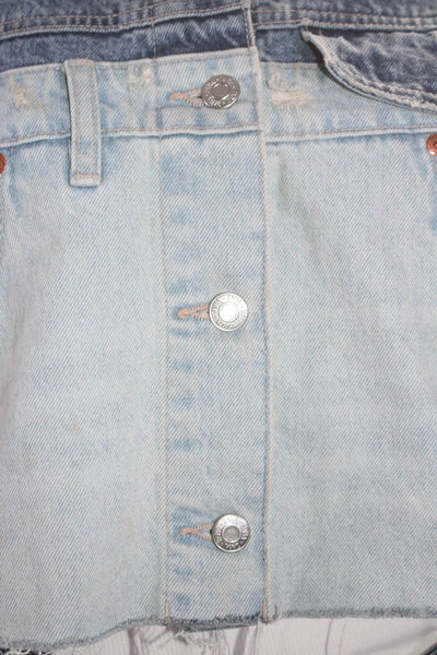 Zara Womens Button Front Distressed Cropped Jean Jacket Blue Denim Size Medium