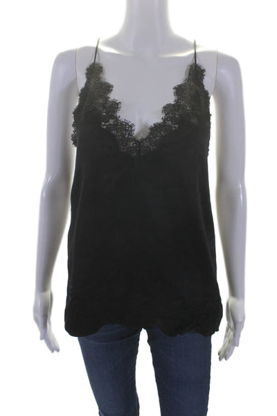 Cami NYC Womens Spaghetti Strap Lace Trim Silk Tank Top Black Size Medium