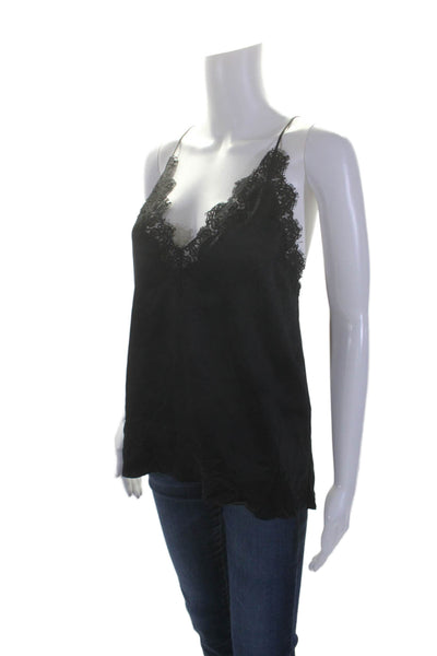 Cami NYC Womens Spaghetti Strap Lace Trim Silk Tank Top Black Size Medium