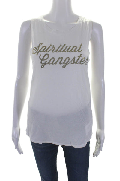 Spiritual Gangster Womens Cotton Metallic Graphic Tank Top White Size S