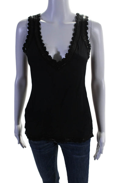 Plenty by Tracy Reese Womens Chain Mail Trim V Neck Tank Top Black Size Small