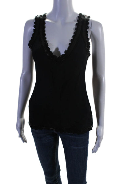 Plenty by Tracy Reese Womens Chain Mail Trim V Neck Tank Top Black Size Small