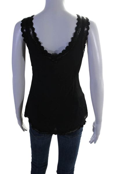 Plenty by Tracy Reese Womens Chain Mail Trim V Neck Tank Top Black Size Small