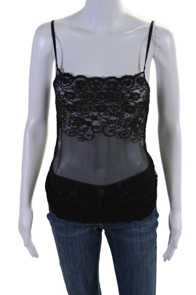 Commando Womens Lace Trim Spaghetti Strap Mesh Cami Tank Black Size S/M