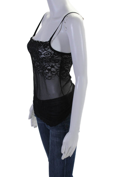 Commando Womens Lace Trim Spaghetti Strap Mesh Cami Tank Black Size S/M