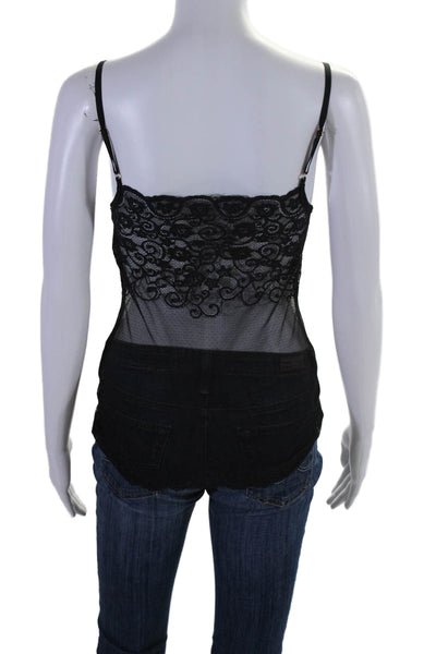 Commando Womens Lace Trim Spaghetti Strap Mesh Cami Tank Black Size S/M