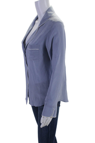 Maison du Soir Womens Silk Long Sleeve Button Down Sleep Shirt Blue Size S