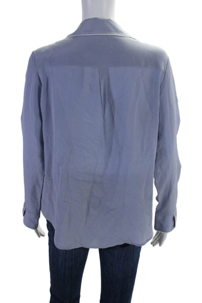 Maison du Soir Womens Silk Long Sleeve Button Down Sleep Shirt Blue Size S