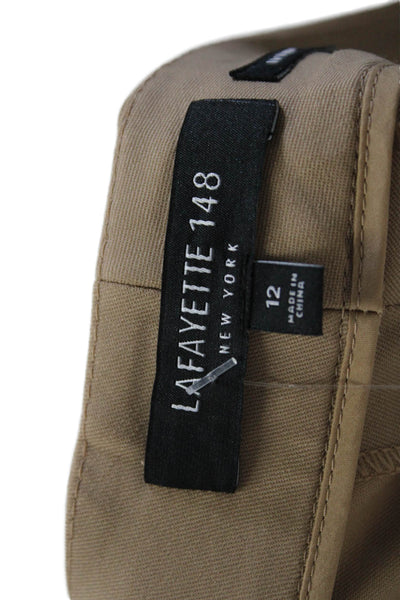 Lafayette 148 New York Womens Zip Lined Straight Leg Trousers Khaki Size 12