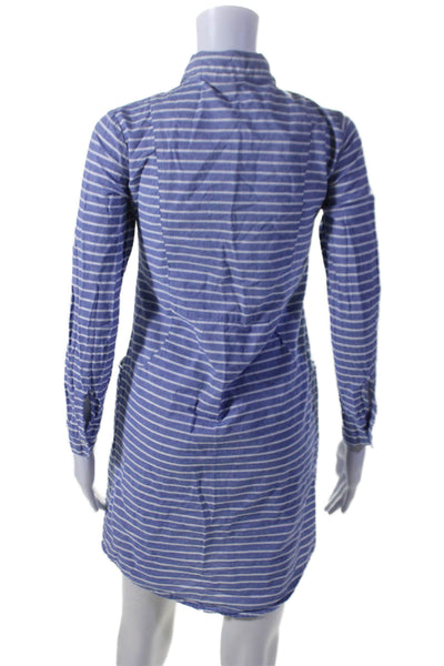 Roller Rabbit Womens Long Sleeve Collared Mini Striped Shirt Dress Blue Size XS