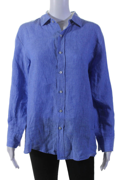 Peter Elliot Womens Linen Long Sleeve Button Down Shirt Blue Size 18