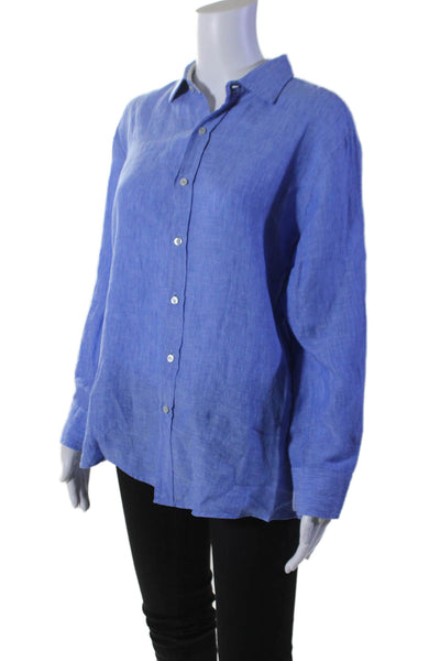 Peter Elliot Womens Linen Long Sleeve Button Down Shirt Blue Size 18