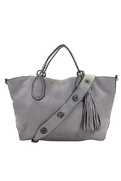 Michael Kors Womens Leather Silver Tone Tassel Crossbody Shoulder Handbag Gray