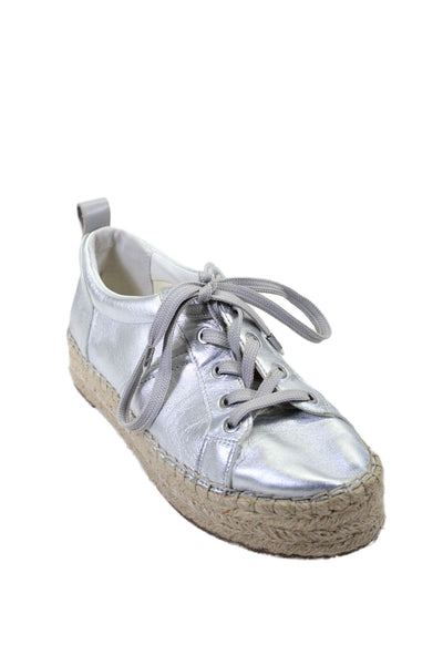 Sam Edelman Womens Lace Up Metallic Platform Espadrilles Sneakers Silver Size 8