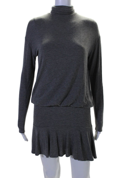 Bailey 44 Womens Back Zip Long Sleeve Mock Neck Mini Dress Gray Size Small