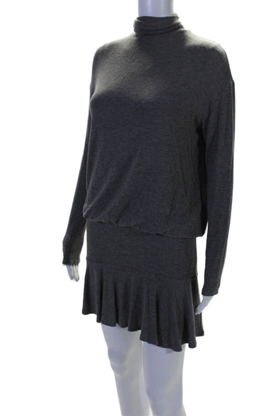 Bailey 44 Womens Back Zip Long Sleeve Mock Neck Mini Dress Gray Size Small