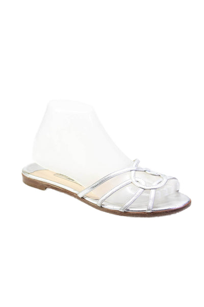 Jimmy Choo Womens Leather Strappy Slide On Sandals Silver Metallic Size 38 8