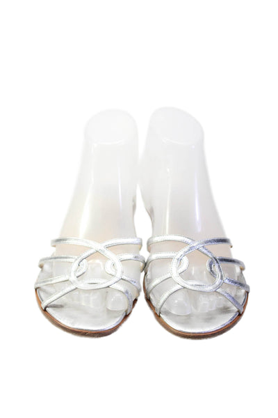 Jimmy Choo Womens Leather Strappy Slide On Sandals Silver Metallic Size 38 8