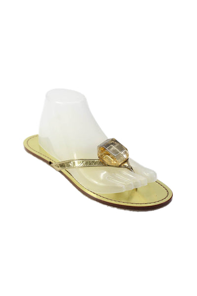 Jimmy Choo Womens Leather Jeweled Thong Slide On Sandals Gold Metallic Size 39 9