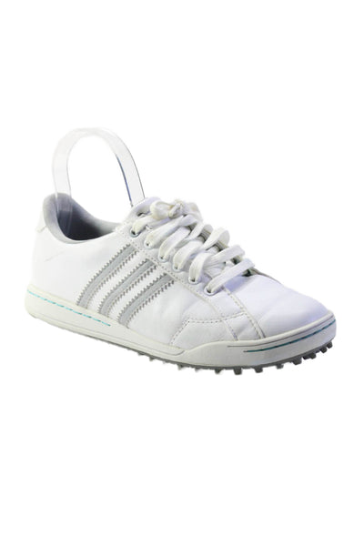 Adidas Mens Leather Low Top Lace Up Traxion Golf Sneakers White Grey Size 7.5