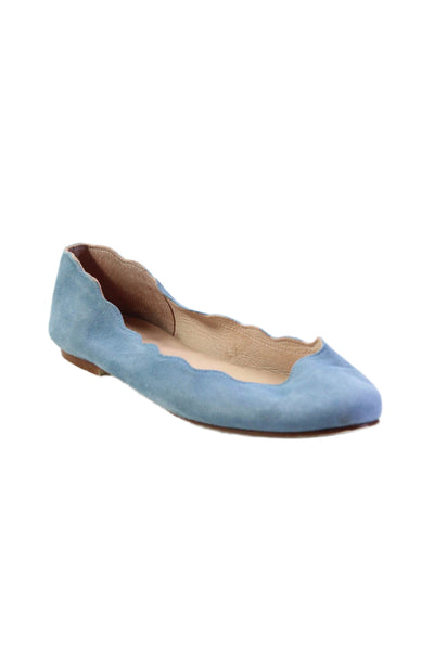 FS/NY Womens Suede Scallop Trim Slide On Ballet Flats Sky Blue Size 7.5 B