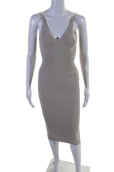 Remain Womens V Neck Sleeveless Stretch Knit Bodycon Dress Beige Size 6