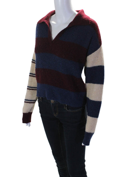 525 Womens Textured V-neck Collar Striped Thick Knit Sweater Red Size M