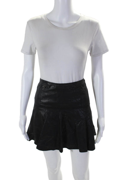 Free People Womens Cotton Leather Textured Zip Lined Mini Pleated Skirt Black Si