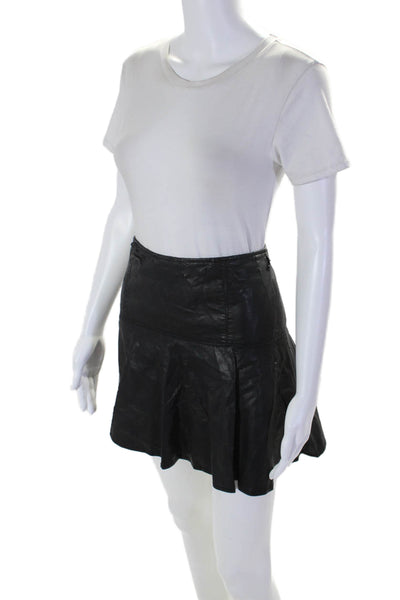 Free People Womens Cotton Leather Textured Zip Lined Mini Pleated Skirt Black Si