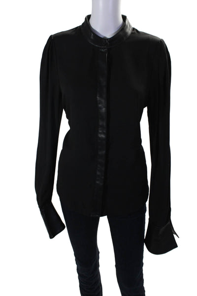 Gracia Womens Textured Long Sleeve Collared Button Up Sleek Blouse Black Size L