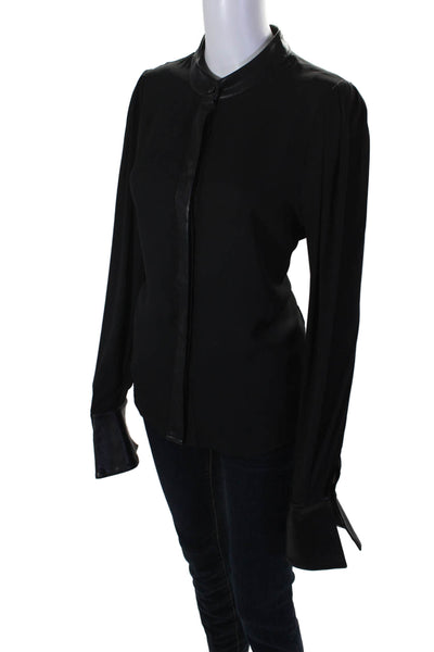 Gracia Womens Textured Long Sleeve Collared Button Up Sleek Blouse Black Size L